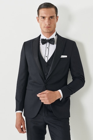Ac&Co / Altınyıldız Classics Slim Fit Dar Kesim Kırlangıç Yaka Desenli Yelekli Smokin Takım Lacivert