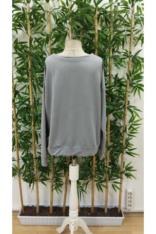 Reka Moda Kadın Uzun Kollu Bisiklet Yaka Desenli Viskon Iki Iplik Bluz Gri