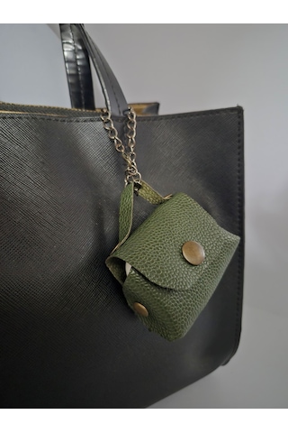 Gogo Charm Çanta Aksesuarı Mini Çanta Hakiki Deri Koyu Yeşil