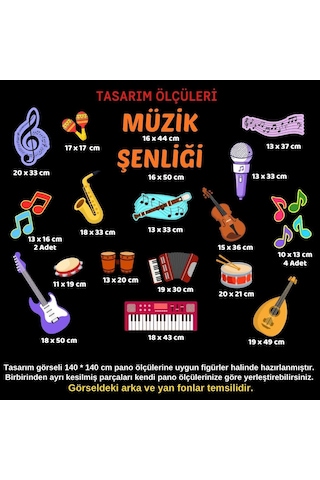 Müzik Şenliği Temalı Renkli Okul Panosu Figür Seti Hazır Kesim Sınıf Süsü 02 7