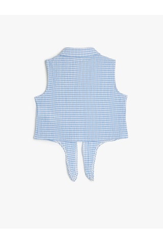 Koton Crop Kolsuz Gömlek Belden Bağlamalı Pötikareli Mavi Ekose 4skg60183aw Mavi
