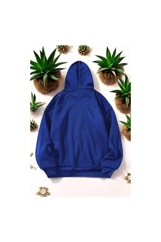 Uyguntarz Orkide Tuval Baskılı Unisex Oversize Sweatshirt Mavi