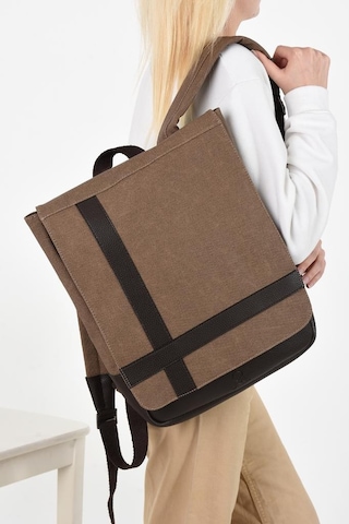 Baginn Kadın Sırt Çantası 35 22 Cm Kanvas Kumaş Laptop Bölmeli Business Sırt Çantası Okul Çantası Mega Bag Vizon