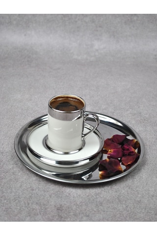 2 Kişilik 4 Parça Porselen Türk Kahve Fincan Takımı 110 Ml Sılver
