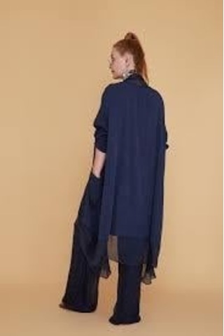 Bohem Stil Italyan Ipek Detaylı Oversize Kaftan & Bluz-8711 Lacivert