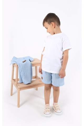 Aden Kids Erkek Çocuk Gömlek+sweatshirt Ve Cepli Şort Alt Üst Takım --ütü İstemez-- Mavi