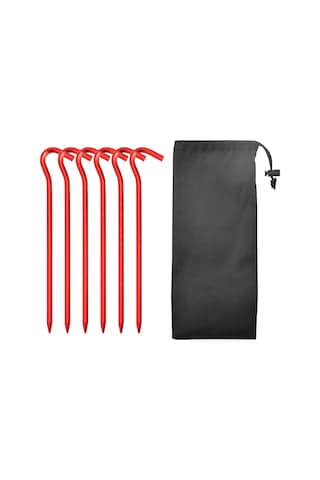 Monyee Kamp Çadırı Alüminyum Toprak Çivi 6 Adet - Yüksek Dayanıklı, Hafif, Dökülme Engeli - Kırmızı 7 Tipi + Saklama Çantası Kırmızı