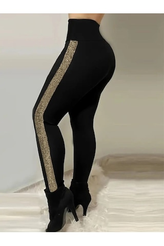 Kadın Yüksek Bel Yan Şerit Detaylı Dalgıç Tayt Sarı