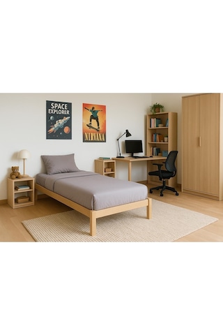 Doğal Masif Ahşap Butik Karyola Naturel Başlıksız 60x120