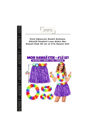 Astrid T Parti Eğlencesi Renkli Kutlama Etkinlik Kombini Luau Aloha Mor Hawaii Etek 40 Cm Ve 4 Lü Hawaii Seti