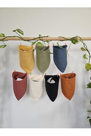 7 Adet Pamuklu Çift Katlı Çıtçıtlı Müslin Fular & Salya Önlüğü Çok Renkli