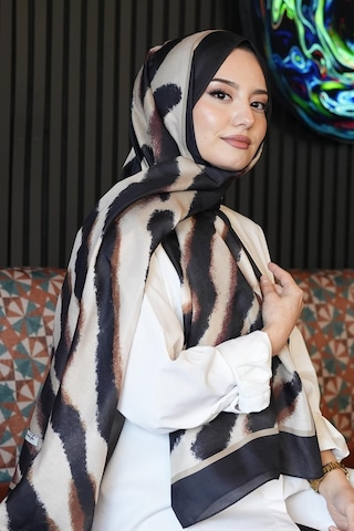 Afvente Zebra Desen Karamel Soft Pamuk Şal Diğer