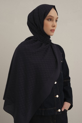 Armine Lacivert Link Desen Bambu Cotton Şal 02 Lacivert
