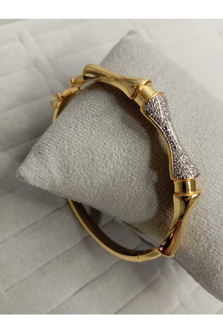 Zirkon Taşlı Gold Renk Kelepçe Bileklik Gold