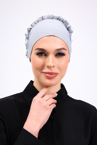 Loggia Fırfırlı Dikişsiz Penye Bone Açık Gri - Kadın Tesettür Bağlamalı Topuz İç Bone Açık Gri