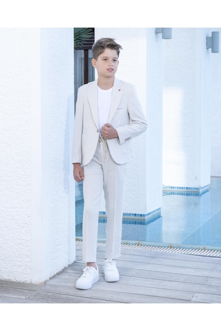 Erkek Çocuk Bej Takım Elbise Gofi Spor Takım 3-14 Yaş Ceket Pantolon Tişort 3-14 Yaş Bej