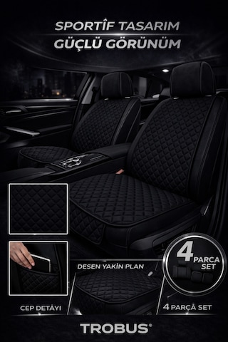 Renault Fluence Uyumlu 4 Parça Terletmez Kumaş Ön İkili Koltuk Minderi Siyah