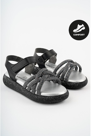 Muggo Jazz Garantili Günlük Ortopedik Hafif Taban Örgü Detaylı Cırtlı Kız Çocuk Sandalet Siyah