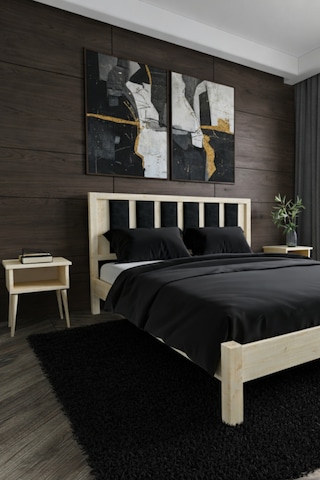 Renazzo Ori On Siyah Puf Başlıklı Masif Ahşap Karyola Natürel 120x200 Natürel - 120 X 200
