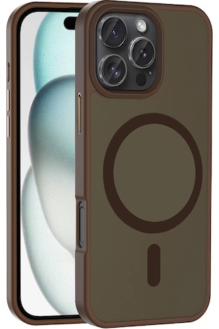 Apple Uyumlu iPhone 16 Pro Max Kılıf M-safe Şarj Özellikli Mat Arka Yüzey Zore Sio Kapak Rose Brown