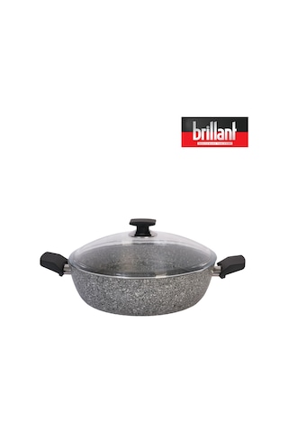 Lüks Granit 28 Cm Pilav Karnıyarık Tenceresi Yanmaz Yapışmaz Tencere Siyah