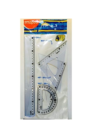 Maped 4 Adet 30 Cm Geometrik Seti. Mavi Renkli 242830 Cetvel, Açı Ölçer, Kare Seti Diğer