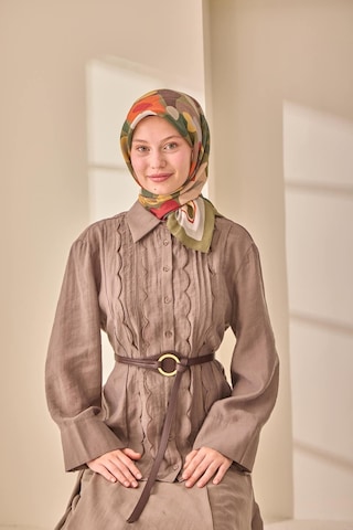 Silk Home Aura Eşarp 140003-08 Haki, Bordo, Kahverengi, Butter Yellow