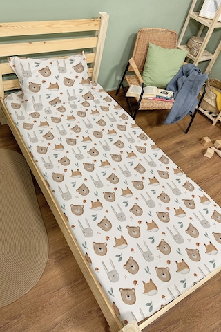 Organik Tek Kişilik Lastikli Çarşaf Seti - Sevimli Yüzler Renkli