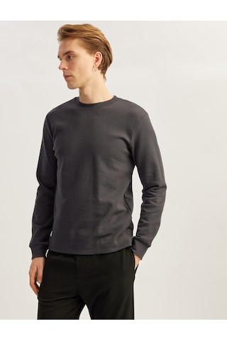 Koton Bisiklet Yaka Pamuklu Basic Sweatshirt Antrasit 5sam70008mk Antrasit