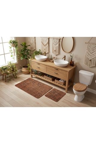 Banyo Paspası 2'li Set Göktür Desenli