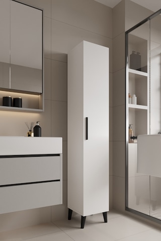 Mundo Tek Kapılı Banyo Dolabı Çok Amaçlı Dolap - Beyaz Beyaz