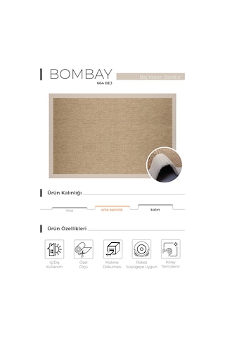 Bombay 664 Bej Hav Toz Vermez Kolay Temizlenen Hasır Doku Sisal Halı Bej