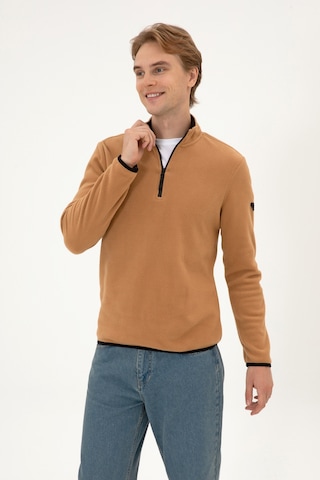 U.S. Polo Assn. Erkek Regular Fit Camel Polar Yarım Fermuarlı Basic Sweatshirt 50313777-VR233