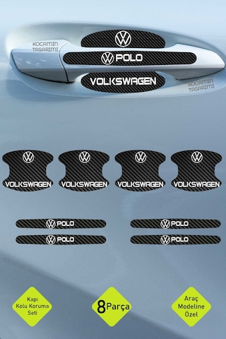Volkswagen Polo Kapı Kolu Karbon Folyo Seti Polo Uyumlu, 8 Parça Çizilmeye Dayanıklı Şık Tasarım