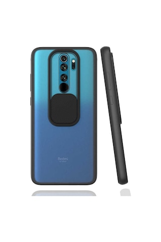 Noktaks - Xiaomi Redmi Note 8 Pro Uyumlu - Kılıf Slayt Sürgülü Arkası Buzlu Lensi Kapak - Siyah