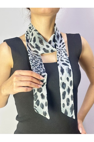Gönülden Tasarım 140x5 Cm Füme Leopar Desenli Kadın Fular Boyun Bağı Renkli