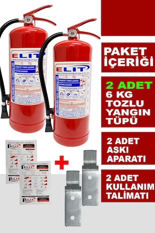 6 Kg Tozlu Yangın Söndürme Tüpü Askı Aparatı Ve Talimat Dahil Ruhsata Uygun 2'li Yangın Tüpü Paketi