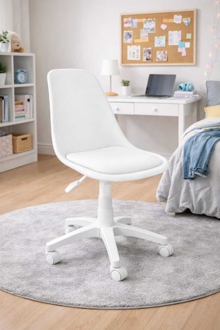 Royalyat Nova Beyaz Çalışma Sandalyesi-ergonomik Ofis Koltuğu, Ayarlanabilir Yükseklik, Tekerlekli, Minderli