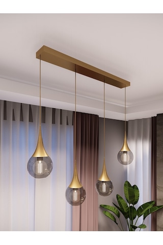 Opya 4 Lü Sıralı Eskitme Metal Füme Sarkıt Avize