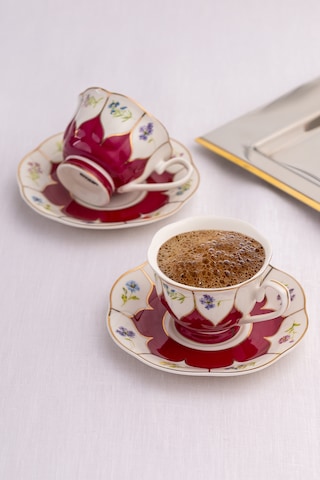 Emsan Kır Çiçekleri 2 Kişilik Kahve Fincan Takımı Bordo 80 Ml