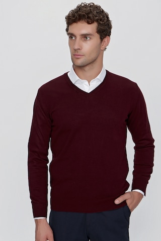 Morven Basic Dinamik Fit Rahat Kesim V Yaka Triko Kazak 99kc017004752 Koyu Bordo
