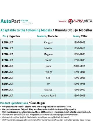 Renault Kangoo, Master, Megane İçin Çamurluk Sinyali- Sarı- 2 Adet