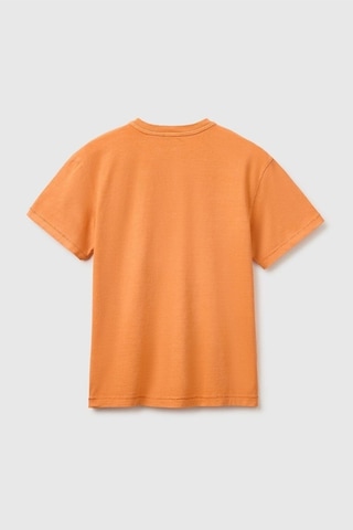 United Colors Of Benetton Erkek Çocuk Turuncu Baskı Detaylı Düğmeli Yuvarlak Yaka T-shirt 6-14 Yaş -2853