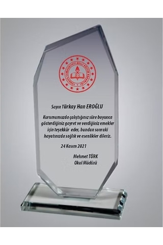 Kişiye Özel Cam Plaket Kristal Plaket 19,5x12x1 Cm