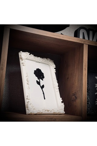Monarch Rose Kabartma Gül Model Varaklı Beyaz Premium Tablo 170mm X 230mm Masaüstü İçin