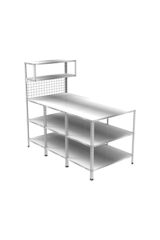 3 Katlı 3'lü Paketleme Masası 177x93 Cm - 2 Raflı Tel Kafesli , Atölye, Depo, Hobi Çalışma Masası Gri