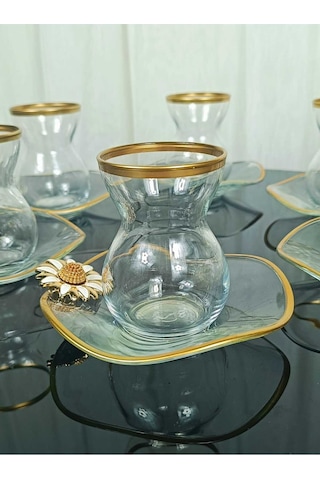 Alfafe Home Lüx 6 Kişilik 12 Parça Papatya Gold Yaldızlı Çay Seti Beyaz