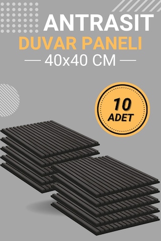 Antrasit 10 Adet 40x40cm Yeni Nesil Akustik Ahşap Duvar Paneli