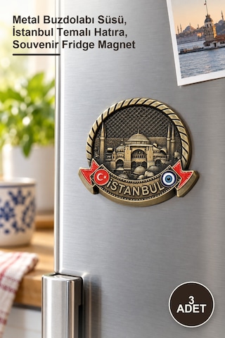 3 Adet İstanbul Yöresel Magnet Metal Buzdolabı Süsü, İstanbul Temalı Hatıra, Souvenir Fridge Magnet