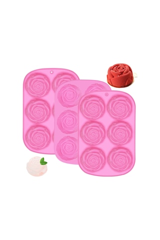 Moveevo Üçlü Gül Şekilli Silikon Kalıp Seti: Yemek-grade, Fırın/mikrodalga/buzdolabı Uyumlu, Kolay Çıkarım, Pasta-bisküvi-buz Küpü-jelly Yapımı Pembe